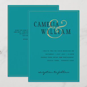Timeless Classic Turquoise Seaglass Gold Wedding Invitation