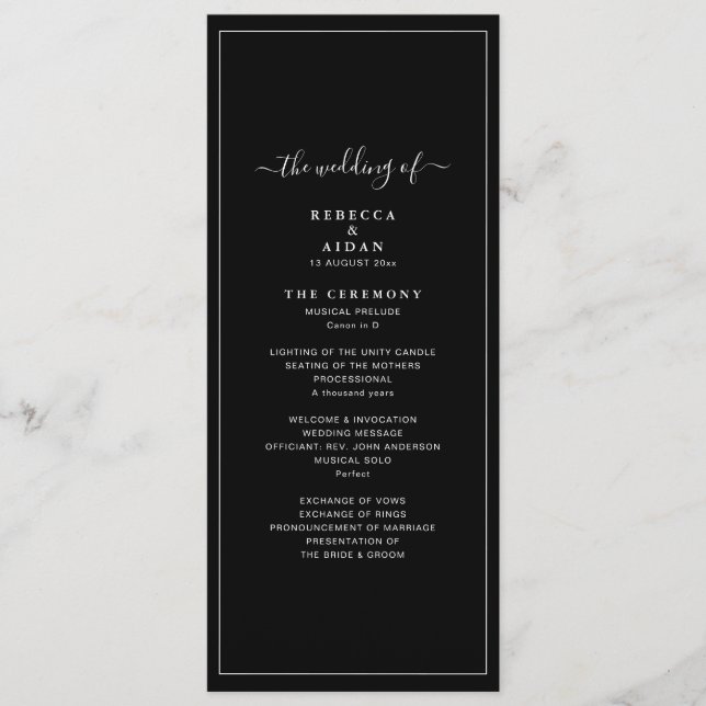 Timeless Dark Black Modern Minimalist Wedding Program (Front)