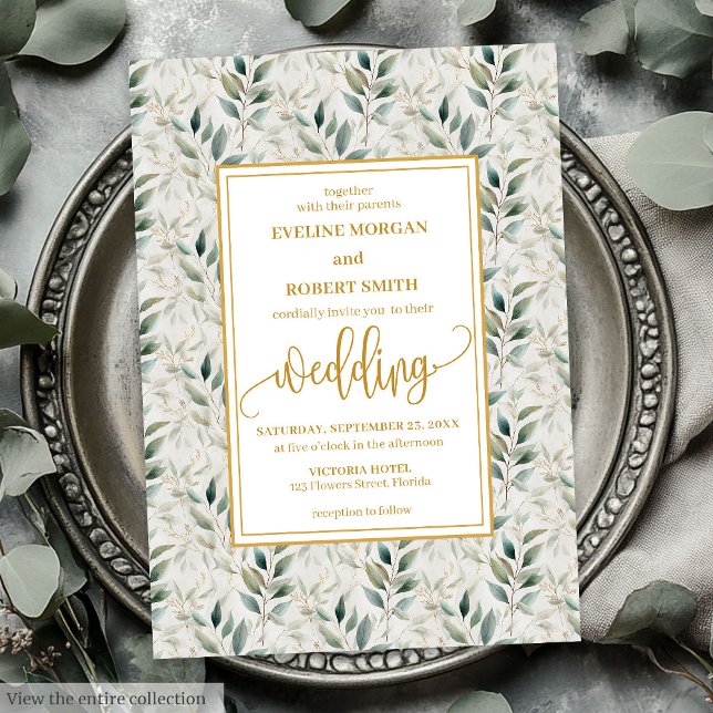 Timeless Deep Green Gold Foliage Wedding Invites (Timeless Deep Green Gold Foliage Wedding Invitation)