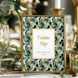 Timeless Deep Green Gold Greenery Custom Sign
