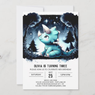 Timeless Dino Charm Triceratops Birthday Invitation