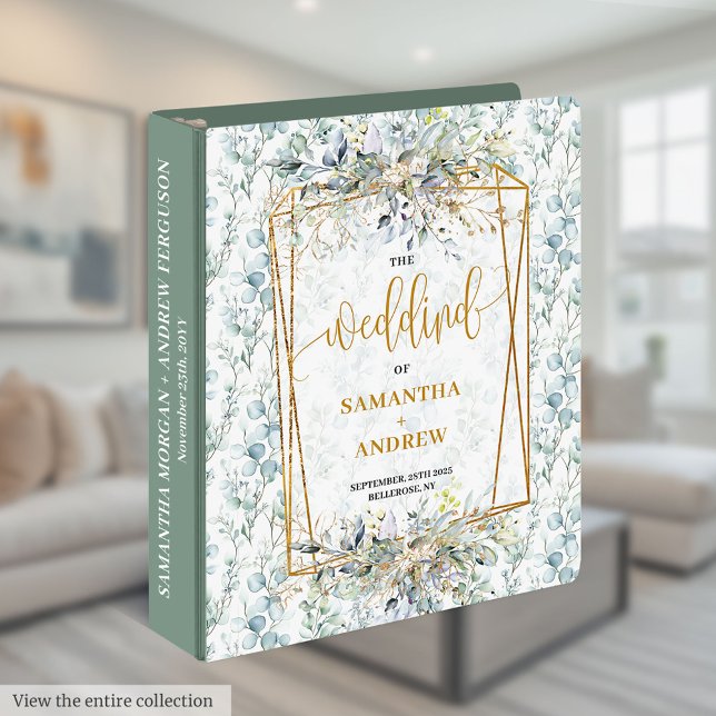 Timeless Dusty Blue Gold Eucalyptus Wedding Album Binder (Timeless Dusty Blue Gold Eucalyptus Wedding Album 3 ring binder)