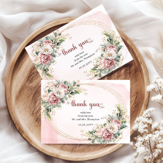 Timeless Dusty Pink Floral Greenery Wedding Thank Thank You Card