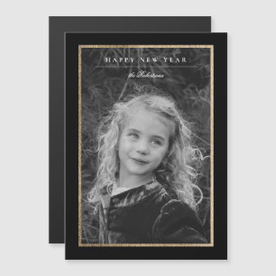 Timeless Elegance Black & Gold New Year Photo Card