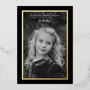 Timeless Elegance Black & Gold New Year Photo Card