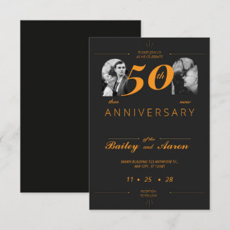 Timeless Elegance Black & Gold Wedding Anniversary Invitation