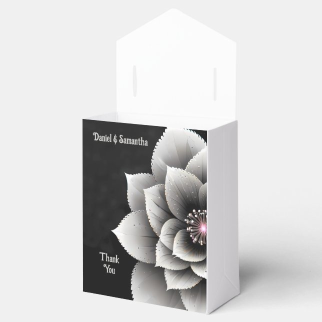 Timeless Elegance: Black & Silver Blossom Wedding  Favor Box (Opened)