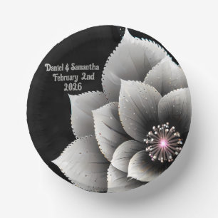Timeless Elegance: Black & Silver Blossom Wedding Paper Plate