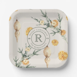 Timeless Elegance: Chic Monogrammed Christmas Paper Plate