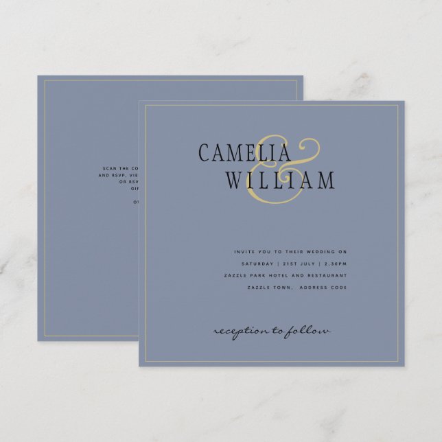 Timeless Elegance Classic Dusty Blue Gold Wedding (Front/Back)