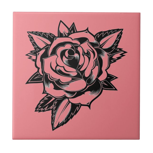 Timeless Elegance for Your Space Retro Rose Tattoo Tile (Front)