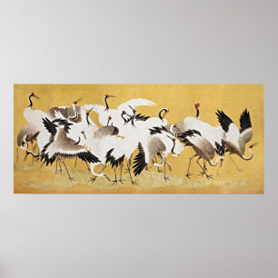 Timeless Elegance: Japanese Flock of Cranes Poster