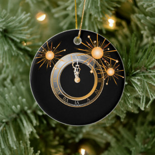 Timeless Elegance: New Year Clock Ceramic Ornament