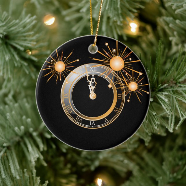 Timeless Elegance: New Year Clock Ceramic Ornament (Tree)