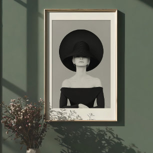 Timeless Elegance: Oversized Hat Fashion Portrait Poster