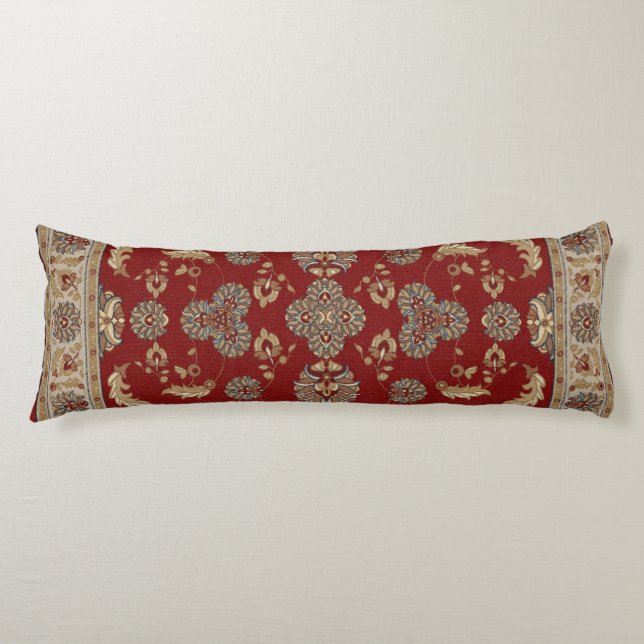 Timeless Elegance Red and Beige Classic Fabric Body Pillow (Front)