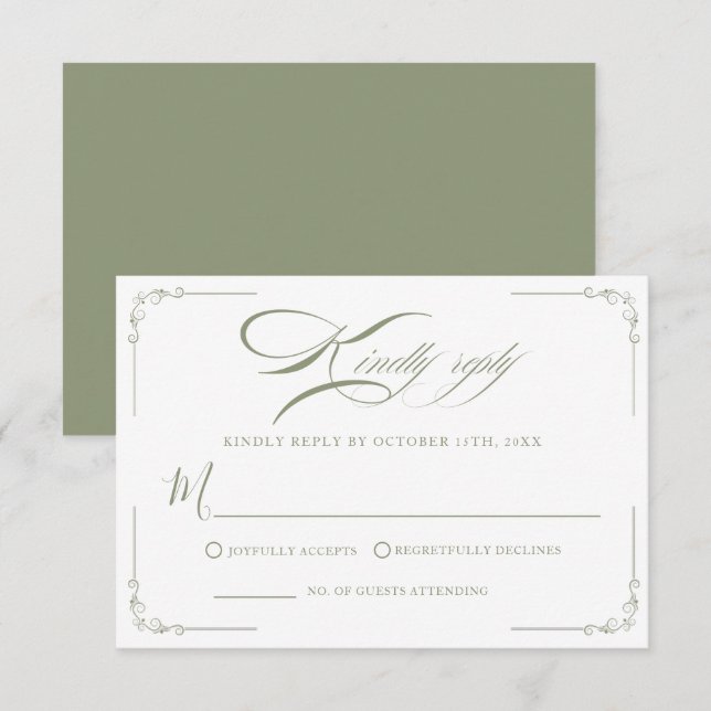 Timeless Elegance Sage Green Wedding RSVP Card (Front/Back)