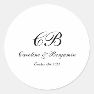 Timeless Elegant Black and White Script Monogram Classic Round Sticker