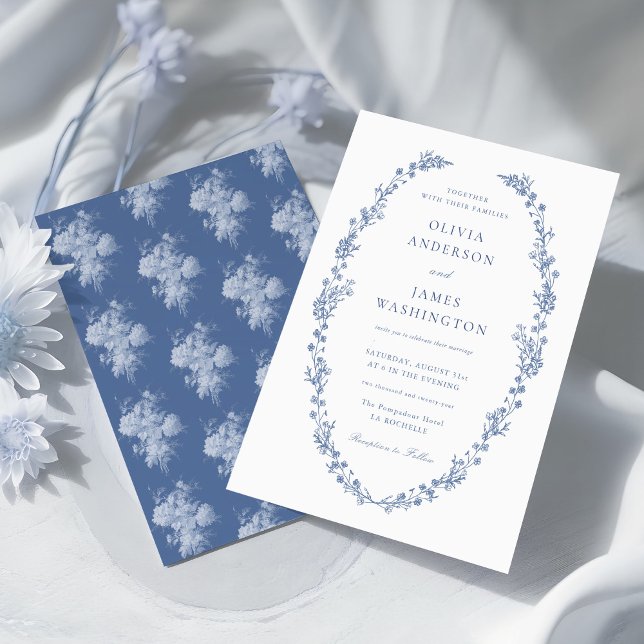Timeless Elegant Dusty Blue Floral Wreath Wedding Invitation (Creator Uploaded)