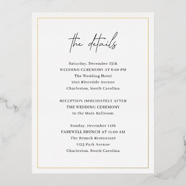 Timeless Elegant Wedding Foil Enclosure Card (Front)