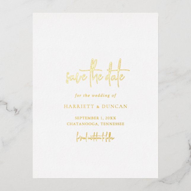Timeless Elegant Wedding Save the Date Foil Invitation Postcard (Front)