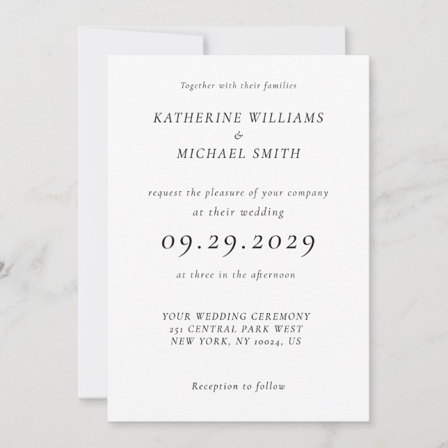 Timeless Elegant White Wedding Invitations (Front)