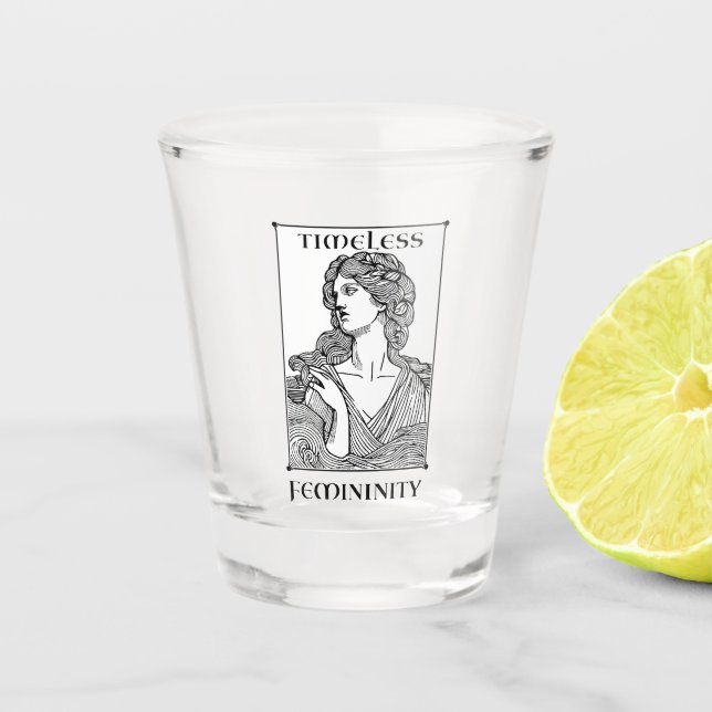 “Timeless Femininity”  Elegant Etched Shot Glass (Front)