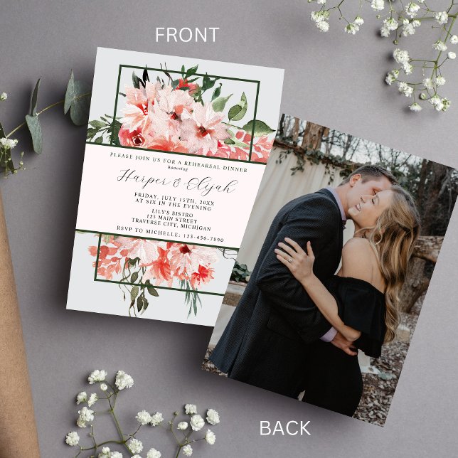 Timeless Floral Blush Red Classic Rehearsal Dinner Invitation (Creator Uploaded)