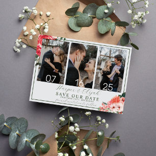 Timeless Floral Blush Red Greenery Classic Wedding Save The Date