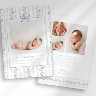 Timeless Floral Bow Photo Birth Announcement