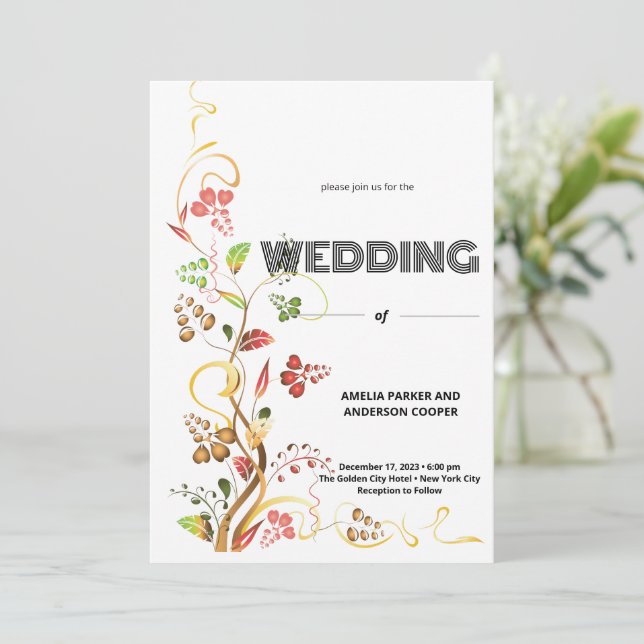 Timeless Floral Elegance Wedding Invitation (Standing Front)