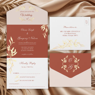 Timeless Floral Rustic Wedding All In One Invitation
