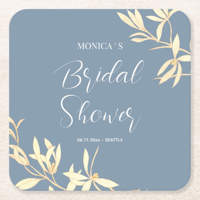 Timeless Floral Symphony Bridal Shower Square Paper Coaster (Front)
