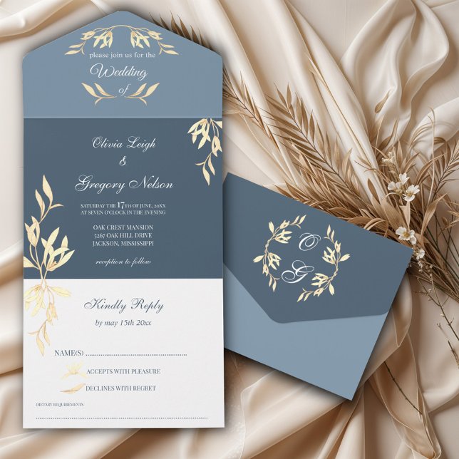 Timeless Floral Symphony in Blue Wedding All In One Invitation (Creator Uploaded)