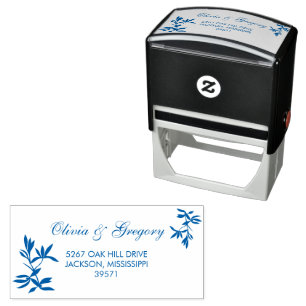 Timeless Floral Symphony in Blue Wedding Self-inking Stamp