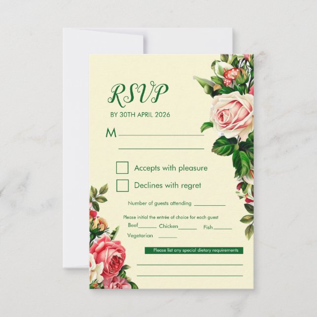 Timeless Floral Wedding RSVP Card (Front)