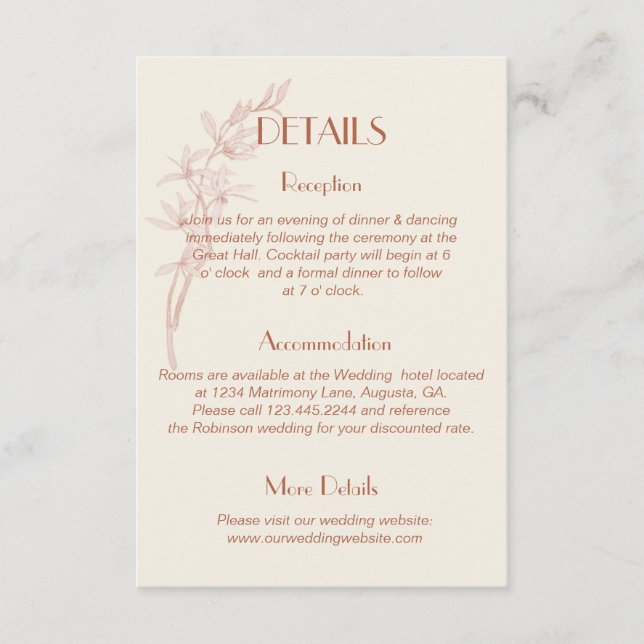 Timeless Flower Monogram Wedding Details Enclosure Card (Front)