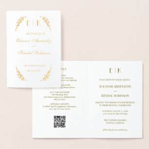 Timeless Flower Monogram Wedding  Foil Card