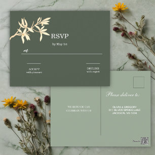 Timeless Flower QR Code Wedding RSVP Postcard