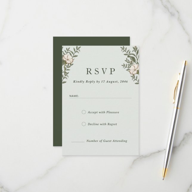Timeless Flower Wedding Invitation Response Cards (Front/Back In Situ)