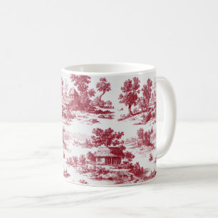 Timeless French Red Toile with Scenic Village Coffee Mug