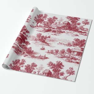 Timeless French Red Toile with Scenic Village Wrapping Paper