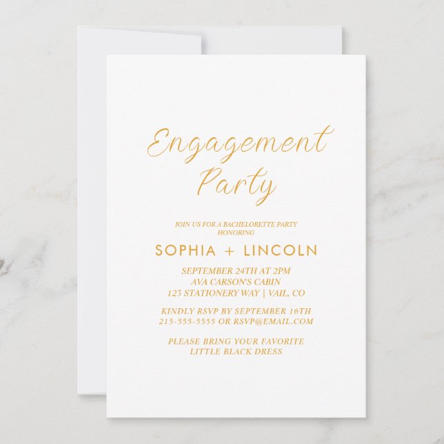 Timeless Gold Calligraphy Engagement Party  Invitation (Front)