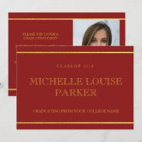 Timeless Gold Cardinal Red Graduation Invitation