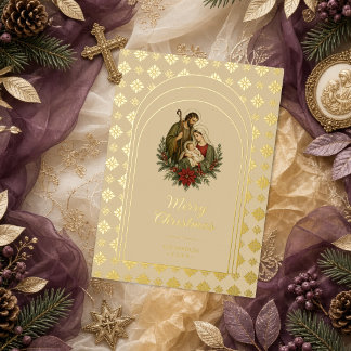 Timeless Gold Sacred Holy Family Christmas TMF26 Foil Holiday Card