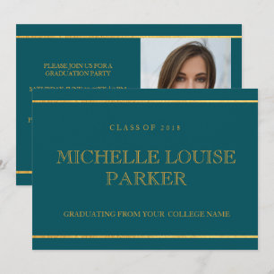 Timeless Gold Teal Photo  Graduation Invitation