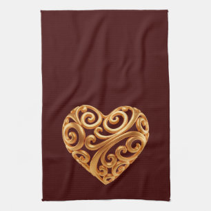 Timeless Golden Heart Symbol of Love Kitchen Towel