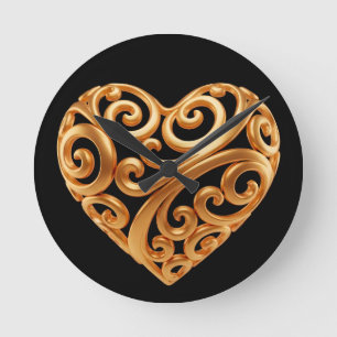 Timeless Golden Heart Symbol of Love Round Clock