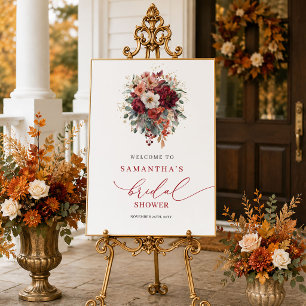 Timeless greenery autumn bridal shower welcome sig poster
