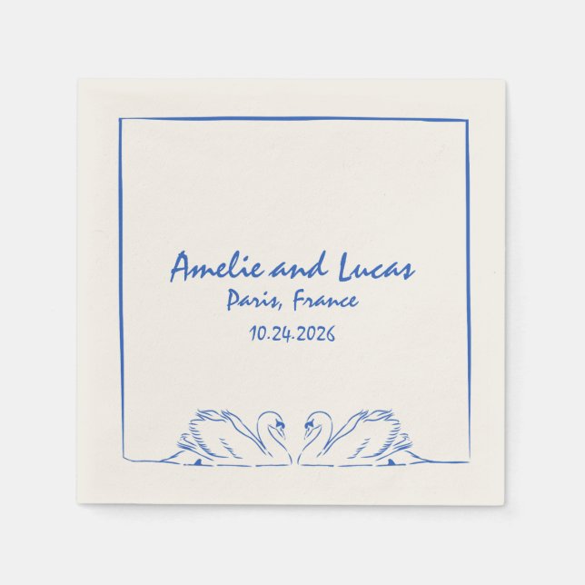 Timeless Handwritten Swan Illustration Wedding Napkin (Front)